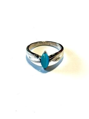 Sterling Silver 925 Ring with Blue Marquise Stone - Women Jewelry-Size 7.75